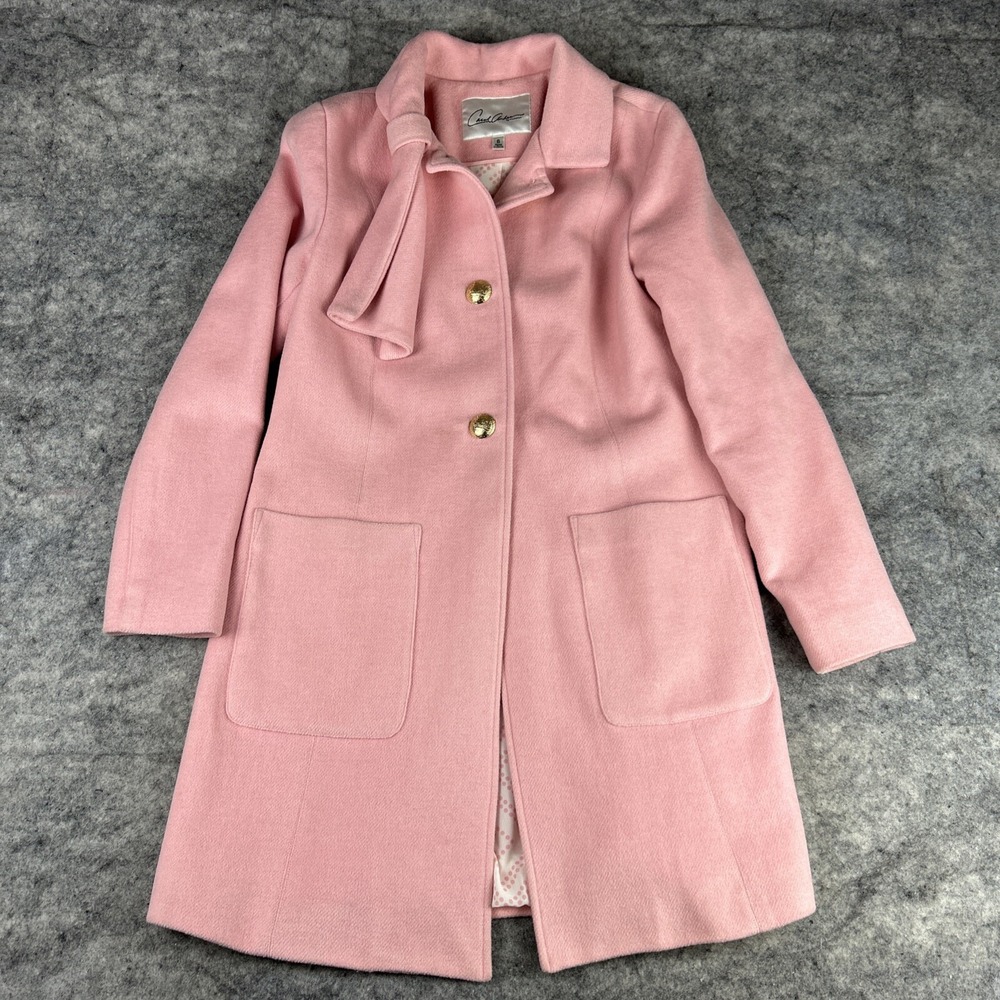 Vintage-Inspired Pink Wool Trench Coat with Neck Tie